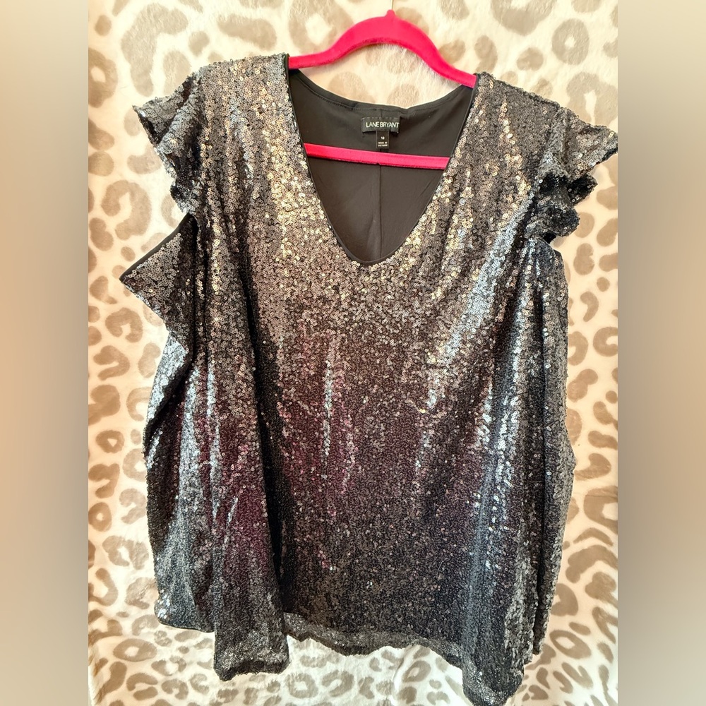 Lane Bryant Long Sleeve Cold Shoulder Sequin Blouse - Size 18